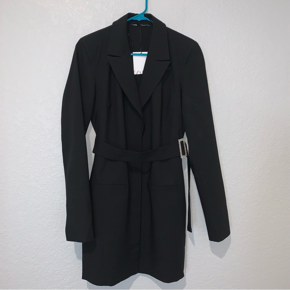 New Zara Belted Blazer Black Dress 8342/340 Small Medium Bloggers Fav - Picture 5 of 11